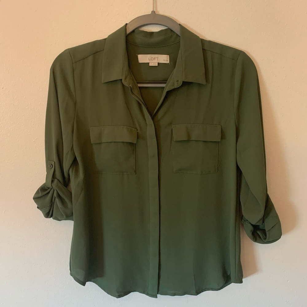 Loft green button down blouse